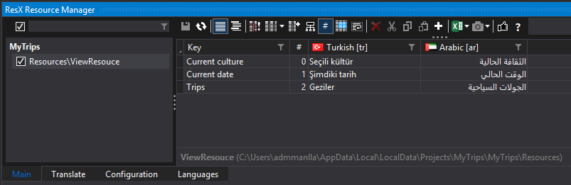 resource files with localized texts